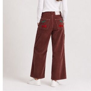 Lisa Says Gah Dylan Corduroy Pants Brown Cherry Wide Leg Carpenter Womens 0